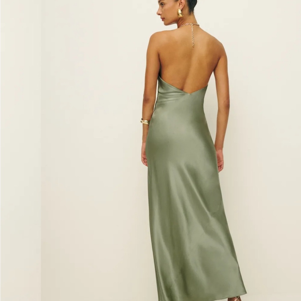 Reformation Green Halter Slip Dress Cocktail - Picture 3 of 4